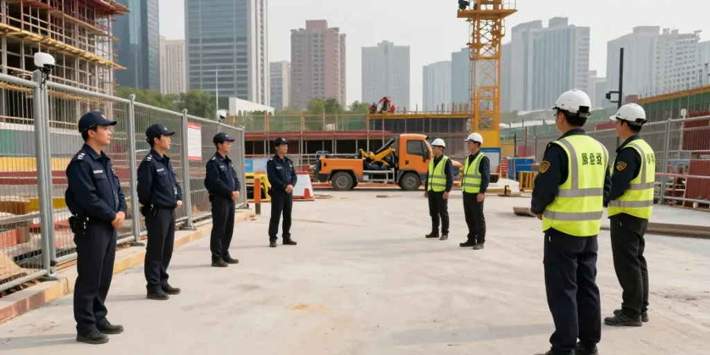 Construction Site Security by a trusted local professional guarding a busy construction site.
