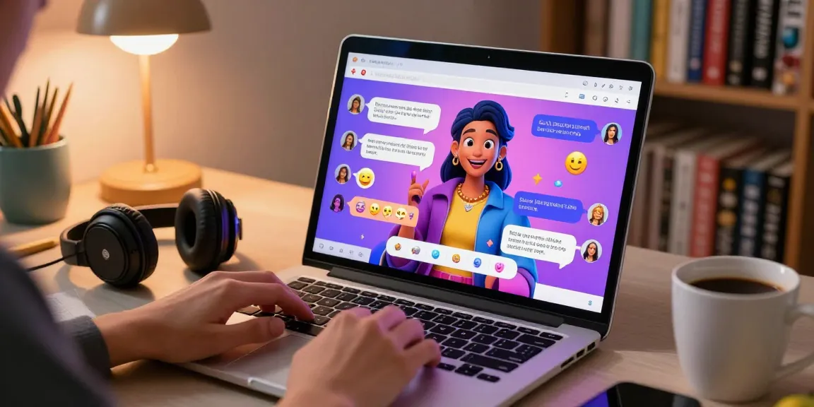 Engaging nsfw ai chat displayed on a laptop screen, showcasing vibrant character interaction.